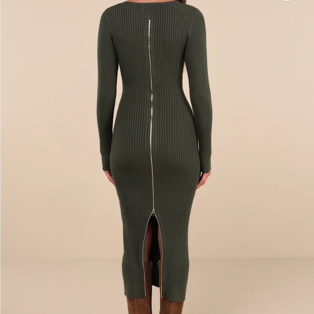 Lulu's Olive Green Long Sleeve Dress - Picture 2 of 4